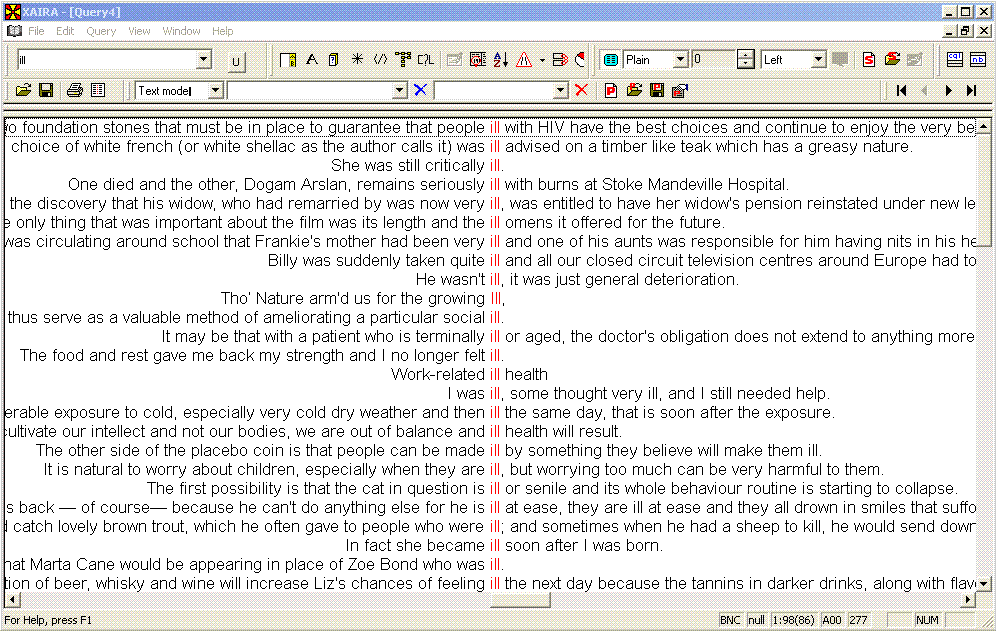 Concordance: ill (random sample)