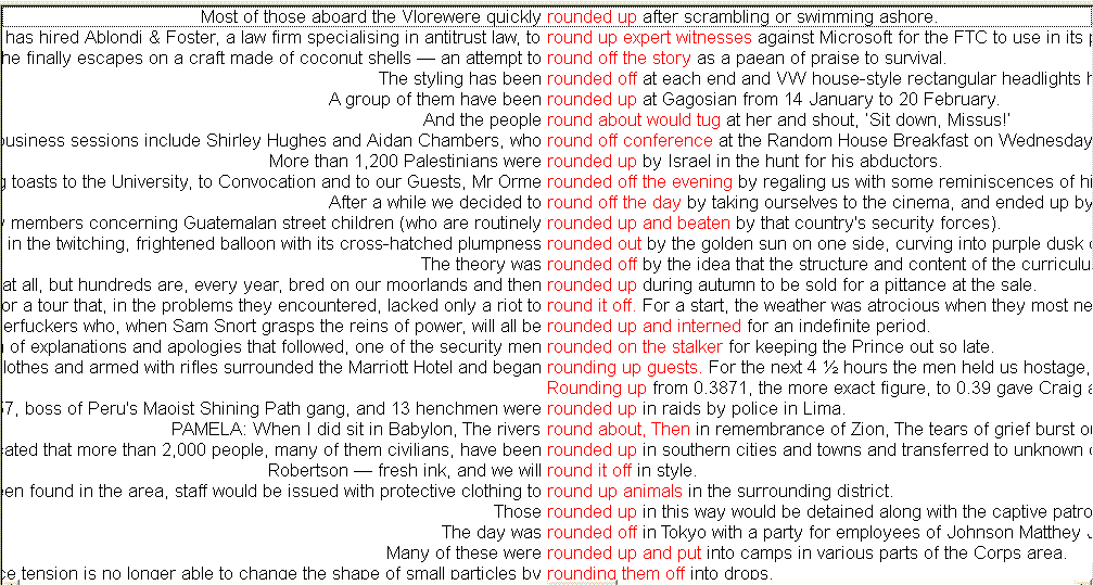 Concordance for 'round' as verb