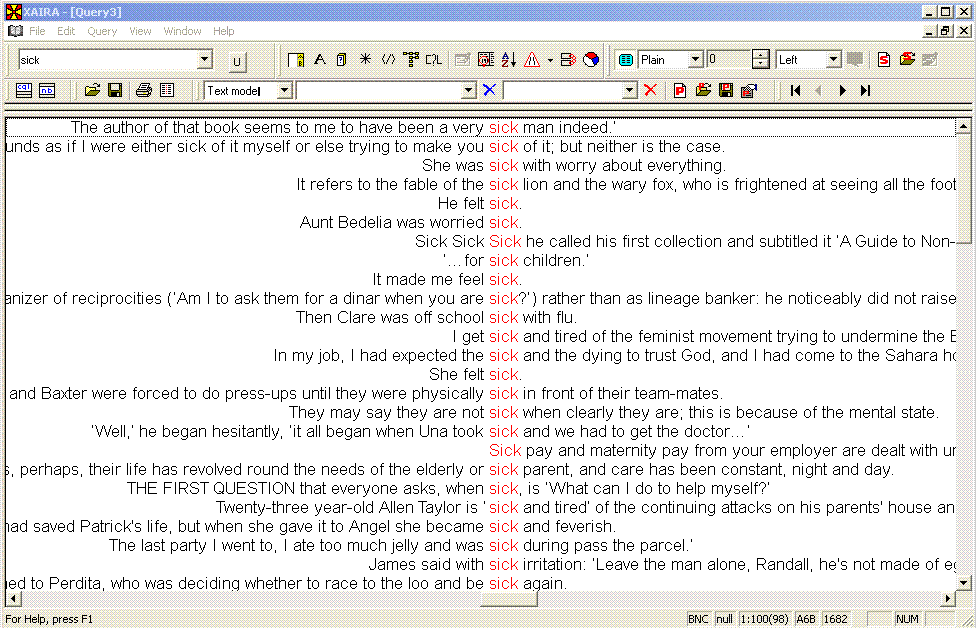 Concordance: sick (random sample)